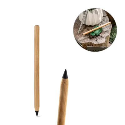 Caneta sem tinta com ponta de liga metálica com grafite e corpo em bambu - 1988217