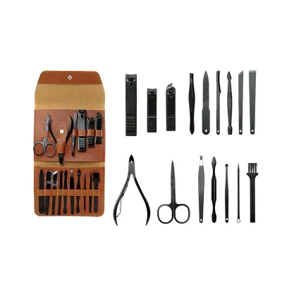 Kit Manicure 16 Peças em estojo marrom