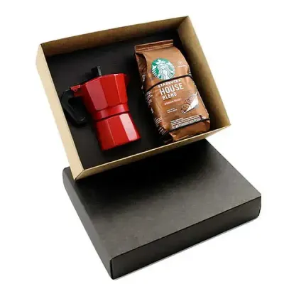 Kit café com gravação na cafeteira e na tampa da caixa