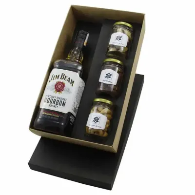 Kit whisky Jim Beam de 1 litro com 3 potes de petiscos