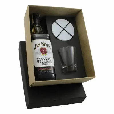 Kit whisky Jim Beam de 1 litro com copo e porta-copo de vidro