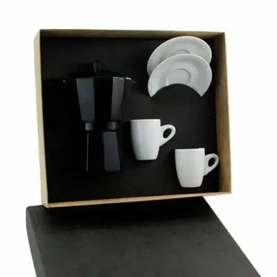 Kit Café com gravação na cafeteira, xícara e tampa da caixa 