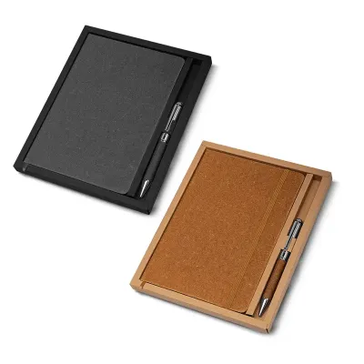 Kit caderno de anotações e caneta metálica: preto e marrom - 1927062