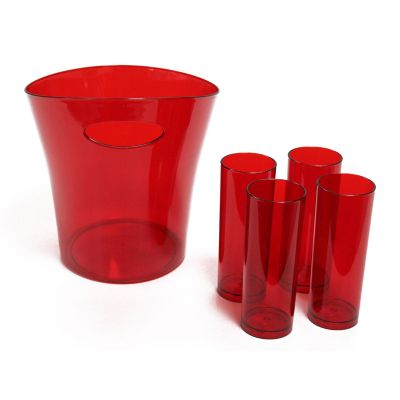 Kit Balde de Gelo e copos vermelho 