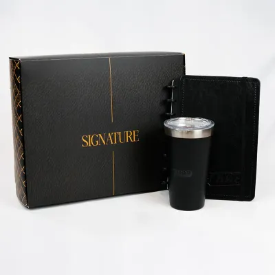 Kit Boas Vindas com Caderno de Disco e Copo Térmico