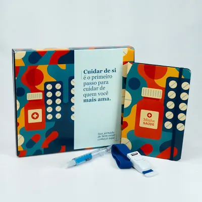Kit Saúde Personalizado com Caneta, Caderneta e Garrote