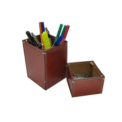 Porta-caneta e porta-clips em couro ou sintético