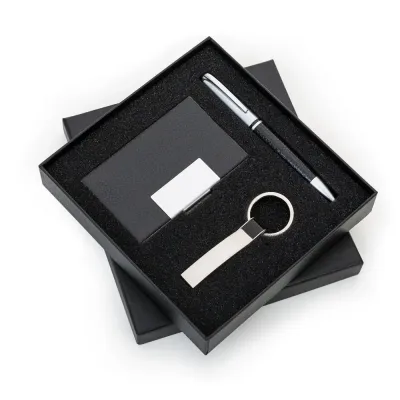 Kit executivo 3 peças: chaveiro, porta-cartão e caneta