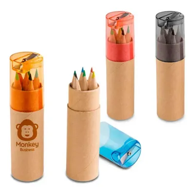 Estojo com 6 mini lápis de cor e apontador - 1642190
