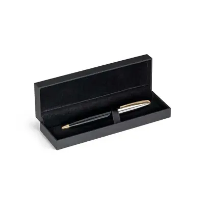 caneta esferográfica de Metal com Clipe, anel e ponteira com banho de ouro com estojo - 568688