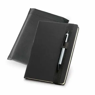 Caderno com suporte para caneta no elástico 