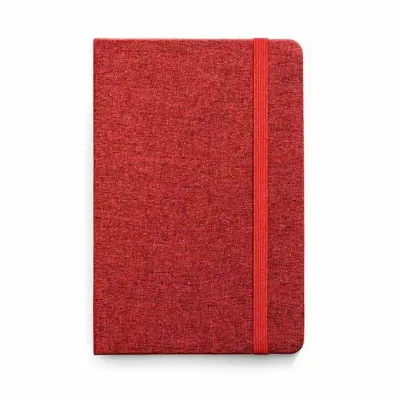 Caderno A5 com capa dura forrada em tecido vermelho - 1513982