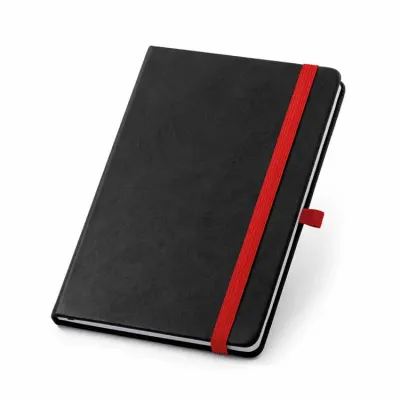 Caderno A5 com capa dura em PU térmico - detalhe vermelho - 1513986