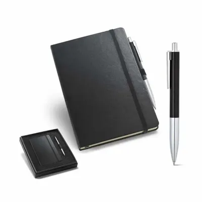 Kit de caderno A5 e esferográfica em cartão (preto) - 1513968