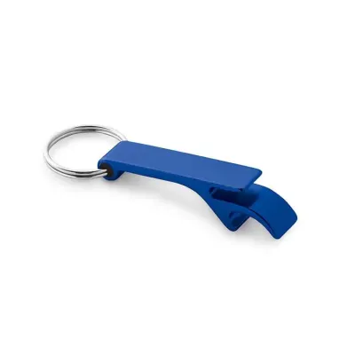 Chaveiro em alumínio com abridor de garrafas azul