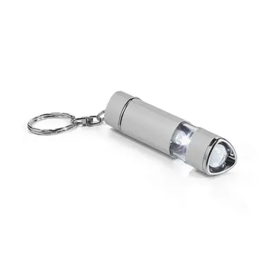 Chaveiro em alumínio com lanterna LED prata
