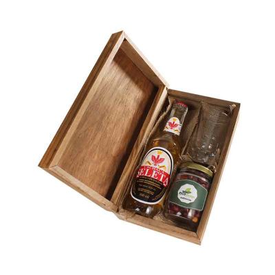 Kit Cachaça em caixa de madeira envelhecida com uma garrafa de cachaça Seleta de 375 ml