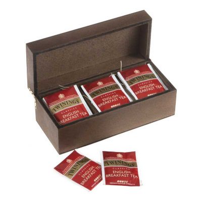 Kit chá em caixa de madeira envelhecida com 5 divisões com sachês
