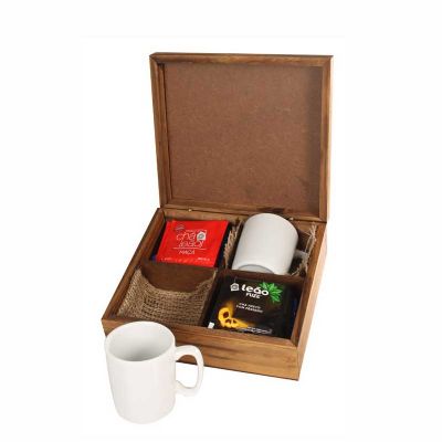 Kit chá com duas canecas de porcelana e 10 sachês de chá