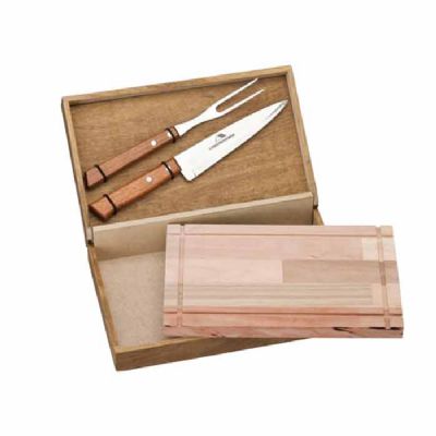 Kit Churrasco com faca, garfo, tábua e caixa