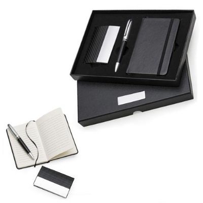 Kit executivo personalizado com porta-cartão, caneta e caderneta