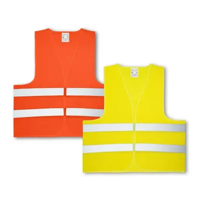 Coletes nas cores laranja e amarelo
