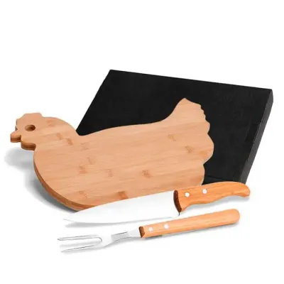 Kit para Cozinha com Tábua de Bambu em Forma de Galinha 