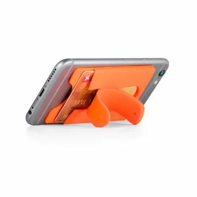 Adesivo porta cartão de silicone para celular laranja com suporte - 925719