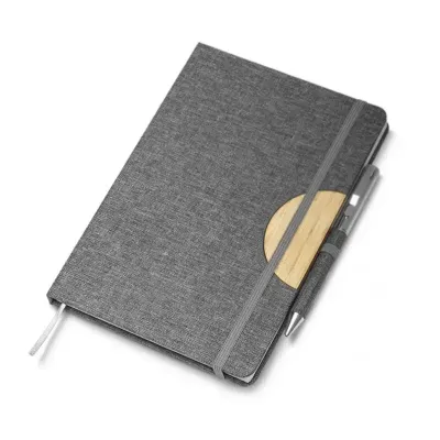 Caderno de anotações com suporte para caneta (com trava em bambu) - 1880784