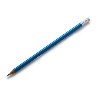 Lápis resinado na cor azul com borracha, grafite preto e guarnição prateada - 570673