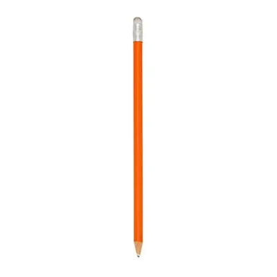 Lápis resinado na cor laranja com borracha, grafite preto e guarnição prateada - 570674