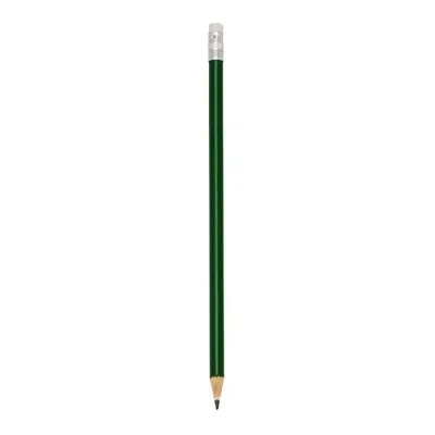 Lápis resinado na cor verde com borracha, grafite preto e guarnição prateada - 570675