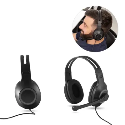 Fone de ouvido ajustável com microfone em ABS e PP