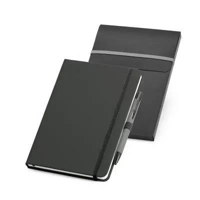 Kit de caderno e esferográfica - preto