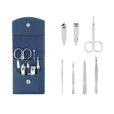 Kit manicure 7 peças em estojo de sintético azul