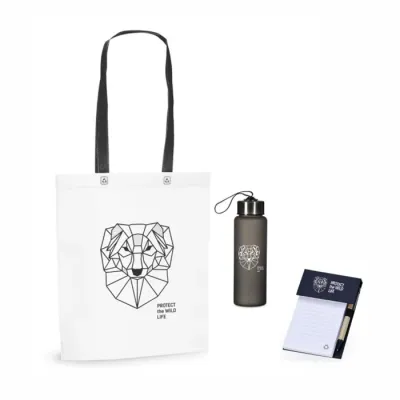 Kit com Ecobag, Squeeze e Bloco