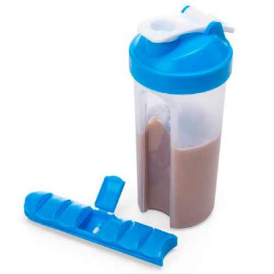 Coqueteleira plástica 750ml com porta-comprimido