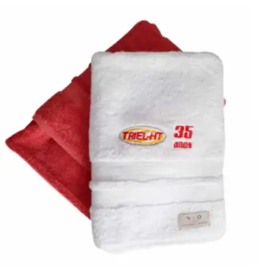 Toalha de banho 70cm x 1,40cm vermelha e branca com logo  - 1227459