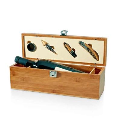 Conjunto para vinho. Bambu e zinco. Saca-rolhas com canivete de sommelier, gargantilha, salva-got...