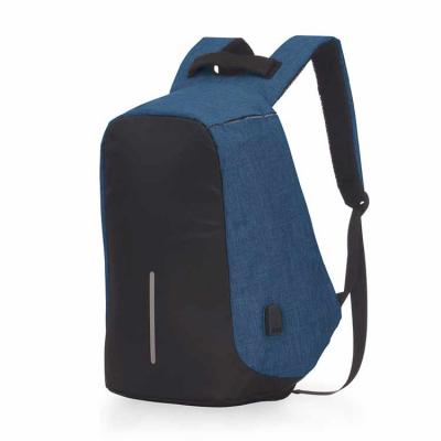 Mochila p/ notebook anti-furto frente na cor preta e laterais azuis