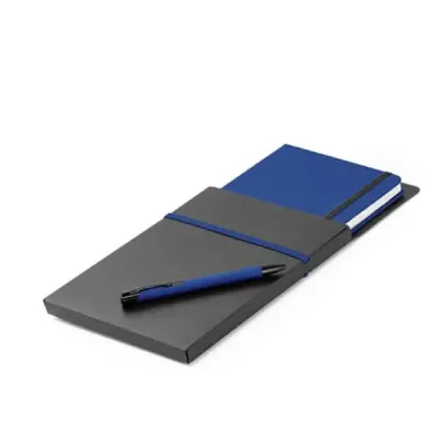 Kit de caderno e esferográfica - caixa com detalhe azul