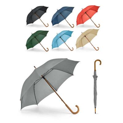 Guarda-chuva em poliéster com haste e pega em madeira - várias cores - 1521555
