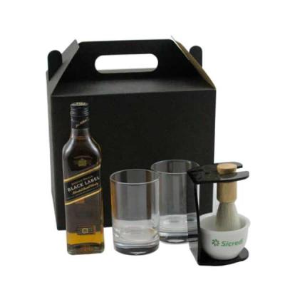 Kit whisky Black Label 200ml com copos de vidro e pincel/cumbuca para barbear