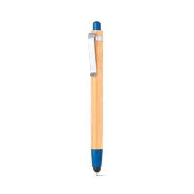 Caneta ecológica de bambu com detalhes em azul