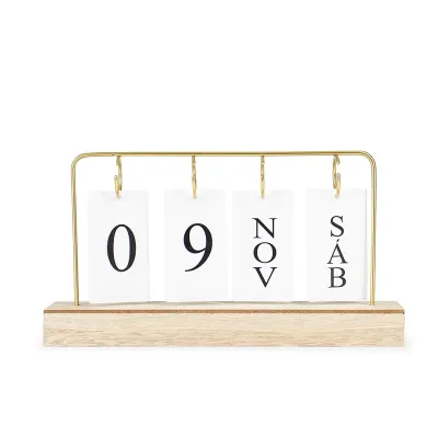 Calendário permanente de mesa com base em MDF e moldura em ferro