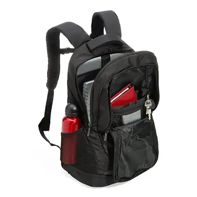 Mochila em nylon, compartimento acolchoado para notebook de até 15,6