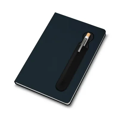 Caderno de anotações com suporte para caneta, capa dura azul - 1901859
