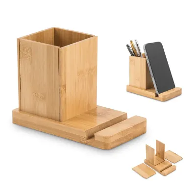 Kit de Mesa em Bambu com Suporte e Porta-Caneta