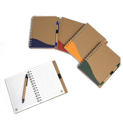 Caderno ecológico com caneta: opções de cores