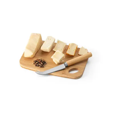 Conjunto com tábua de corte e pequena faca de queijo em bambu - 1717069